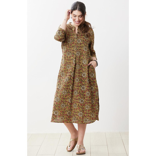 Yamini Roll-Sleeve Shirttail Kurta Dress - Henna Yamini Roll-Sleeve Shirttail Kurta Dress - Henna