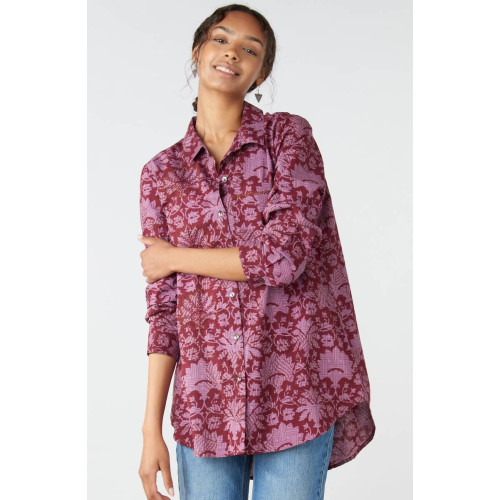Aashna High-Low Hem Button-Down Shirt - Iced plum Aashna High-Low Hem Button-Down Shirt - Iced plum