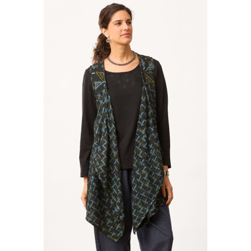 Kashi Cotton Crepe Long Vest - Charcoal/Multi Kashi Cotton Crepe Long Vest - Charcoal/Multi