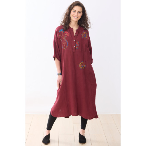 Salima Embroidered Double Gauze Kaftan - Radicchio Salima Embroidered Double Gauze Kaftan - Radicchio