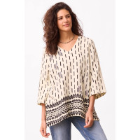 Zarine Double Gauze 3/4-Sleeve V-neck Tunic - Natural/Black