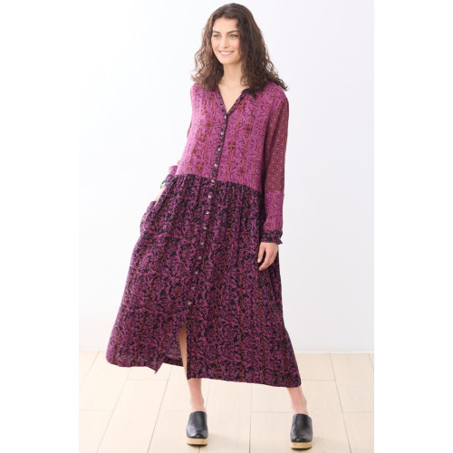 Ashrita Drop Waist Maxi Shirtdress - Black/Mulberry pink Ashrita Drop Waist Maxi Shirtdress - Black/Mulberry pink