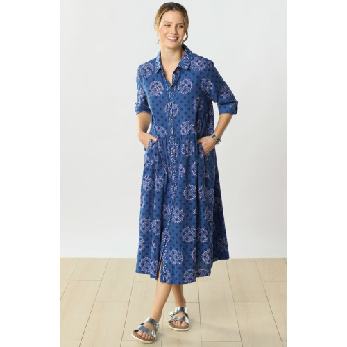 Nishika 3/4-Sleeve Button-Front Midi Shirt Dress - Tranquil blue/Multi