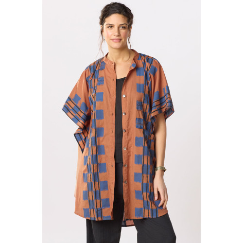 Anika Band Collar Kaftan Shirt - Honey/Navy Anika Band Collar Kaftan Shirt - Honey/Navy