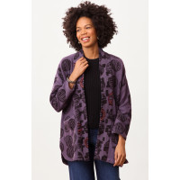 Haniya Block Print Textured Cotton Jacket - Purple