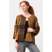 Rishra Textured Cotton Round-Neck Jacket - Golden apple