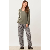 Kavya Block Print French Terry Pant - Heather grey/Black