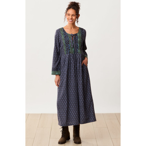 Shobhna Tie-Front Patchwork Yoke Maxi Dress - Wave blue/Multi Shobhna Tie-Front Patchwork Yoke Maxi Dress - Wave blue/Multi