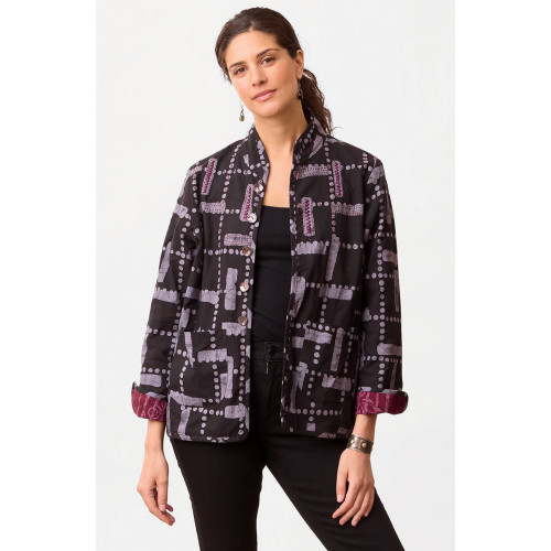 Anandi Reversible Band Collar Jacket - Black/Eggplant Anandi Reversible Band Collar Jacket - Black/Eggplant