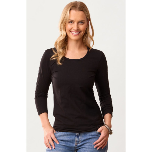 Cotton Lycra Knit Long-Sleeve Layering Tee - Black Cotton Lycra Knit Long-Sleeve Layering Tee - Black