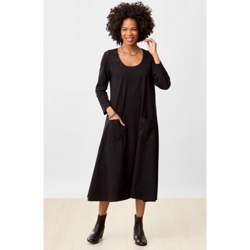 Supriya Jersey A-line Long-Sleeve Midi Dress - Black Supriya Jersey A-line Long-Sleeve Midi Dress - Black