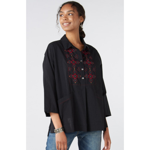 Rukhma Flare-Sleeve Organic Cotton Top - Black Rukhma Flare-Sleeve Organic Cotton Top - Black