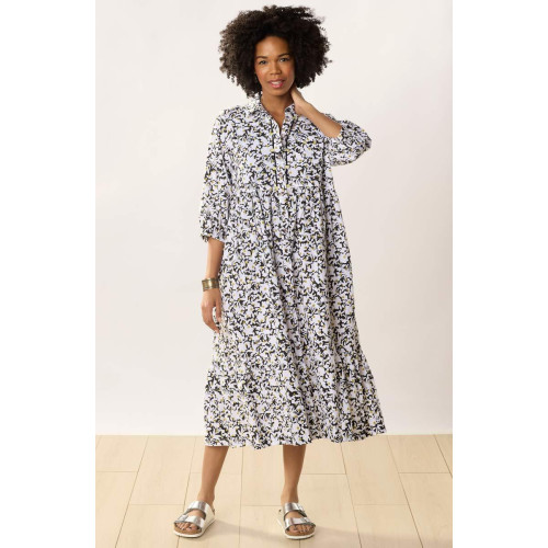 Kashmira Organic Cotton Button-Front Maxi Shirt Dress - White/Black Kashmira Organic Cotton Button-Front Maxi Shirt Dress - White/Black