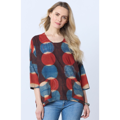 Rimsha 3/4-Sleeve Popover Swing Top - Indigo/Multi Rimsha 3/4-Sleeve Popover Swing Top - Indigo/Multi