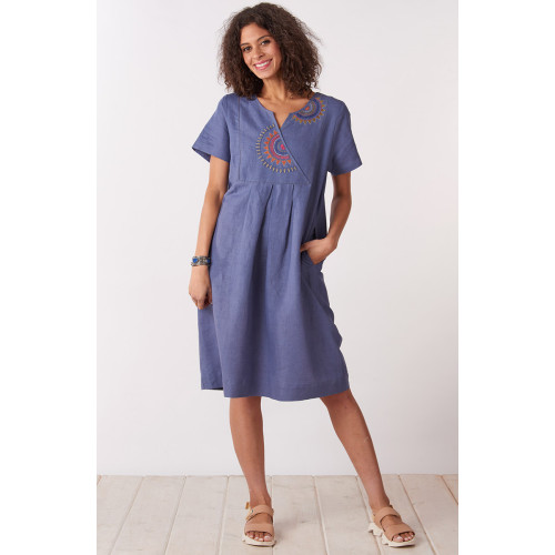 Nalika Short-Sleeve Notch-Neck Dress - Periwinkle
