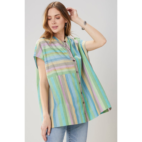 Ambala Oversize Cap-Sleeve Shirt - Spearmint/Multi Ambala Oversize Cap-Sleeve Shirt - Spearmint/Multi