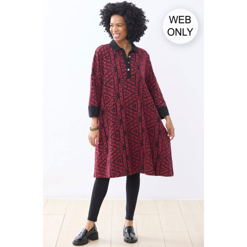 Shaima French Terry Oversized Collared Tunic - Pomegranate/Black Shaima French Terry Oversized Collared Tunic - Pomegranate/Black