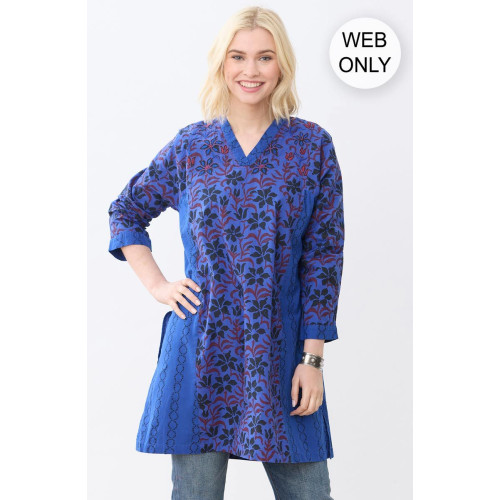 Sanika Organic Cotton Long-Sleeve V-Neck Kurta - Cobalt Sanika Organic Cotton Long-Sleeve V-Neck Kurta - Cobalt